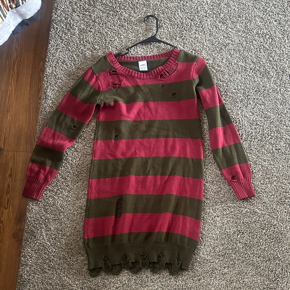 Women Size Medium Freddy Krueger Costume Striped Red and Green Ripped Dress